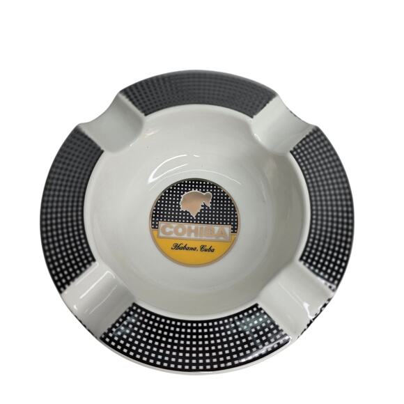 Large Round Ceramic  4 Cigar  Rest Holder Ashtray Black, Yellow White - Picture 1 of 12